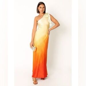 One-Shoulder yellow and orange Ombre Dress